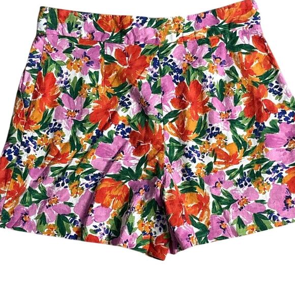 Zara Linen Blend High‎ Waisted Floral Shorts Multicolor Size Medium - Picture 5 of 7